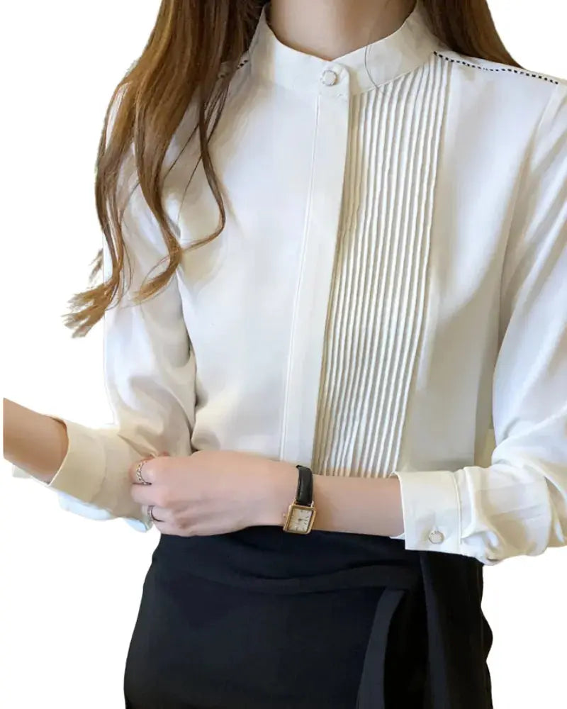 Camisa Feminina Social Manga Longa Gola Padre – Tecido Premium para Mulher Moderna