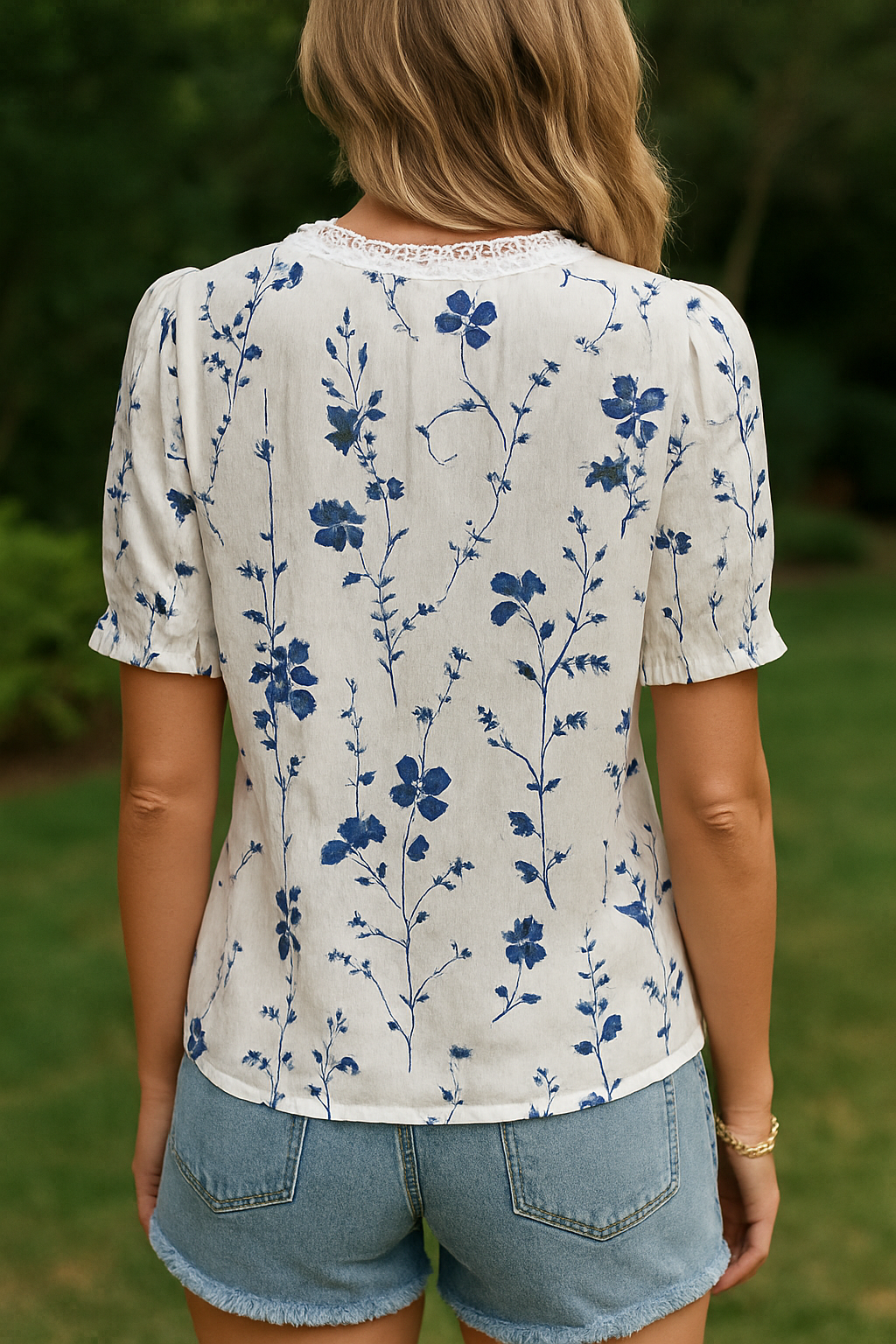 Blusa Elegante com Renda e Estampa Floral