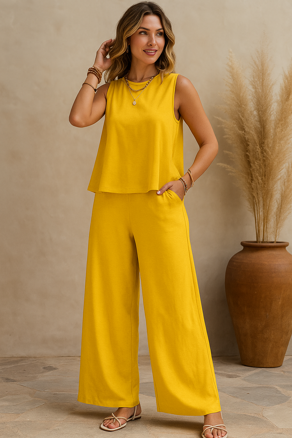 Conjunto Feminino Elegante Sem Mangas - Verão 2025