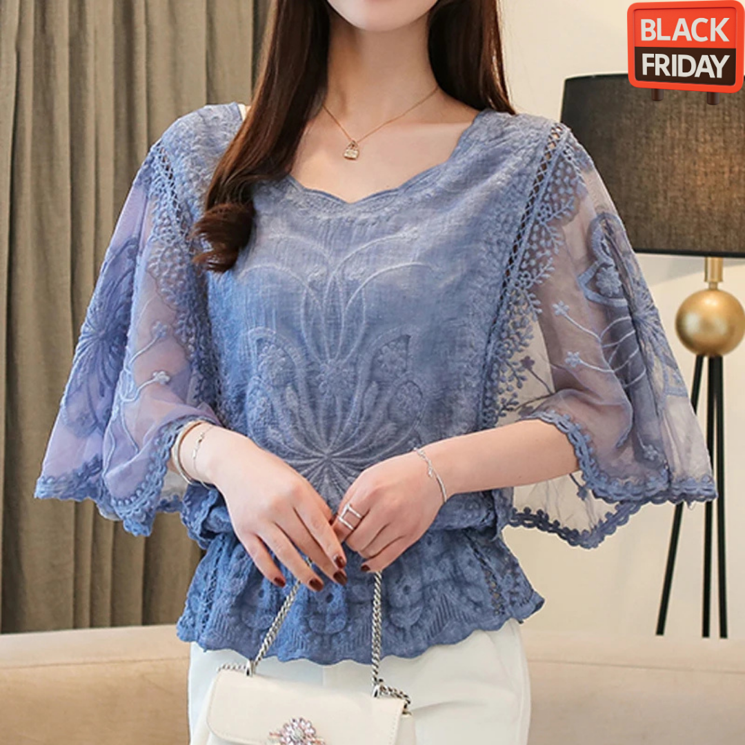 Blusa Feminina Elegante com Renda e Manga Borboleta