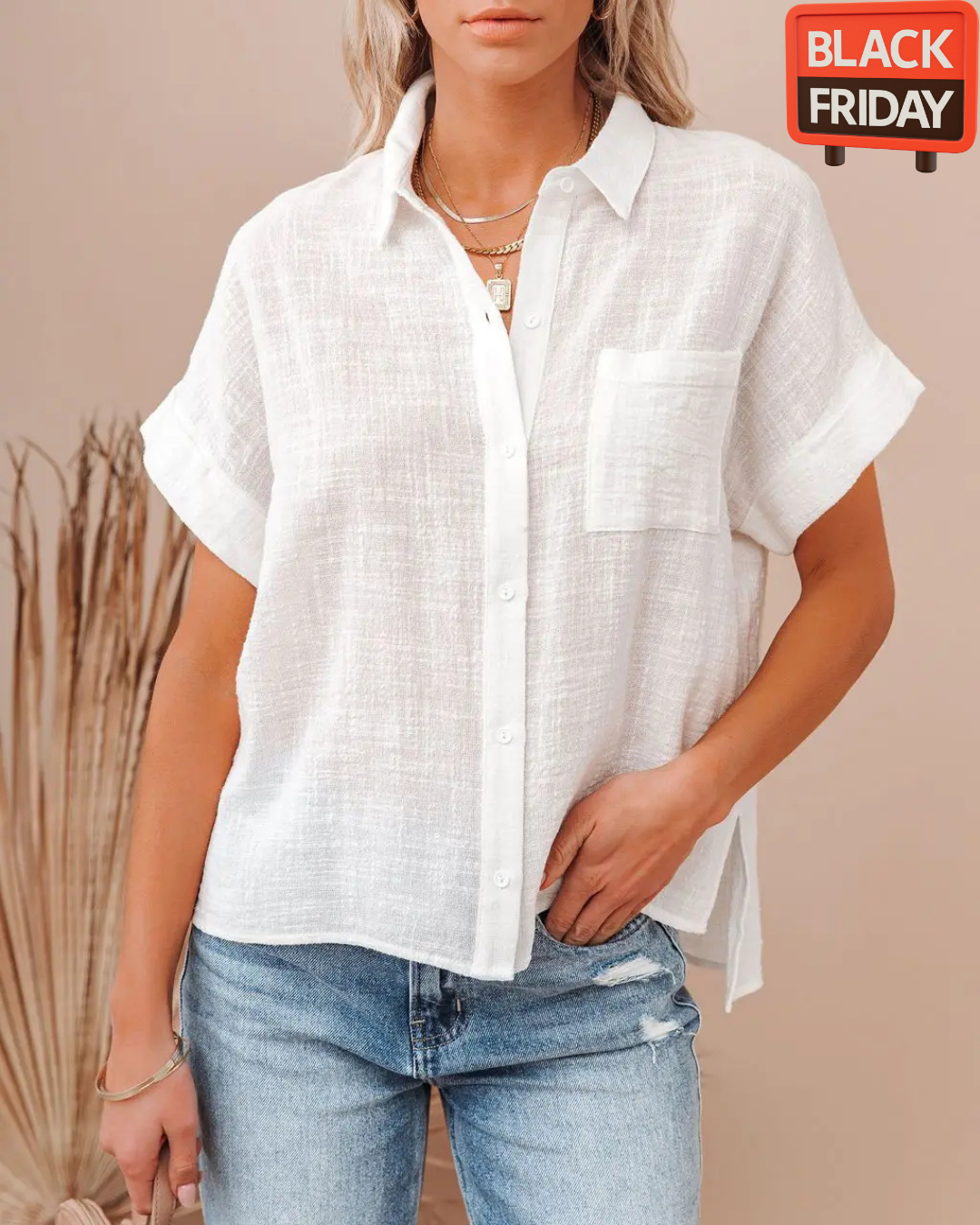 Blusa Feminina de Algodão com Botões - Estilo Casual