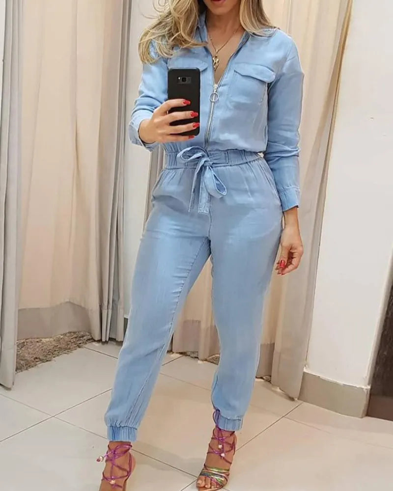 Macacão Feminino Manga Longa com Zíper e Bolsos – Estilo e Funcionalidade