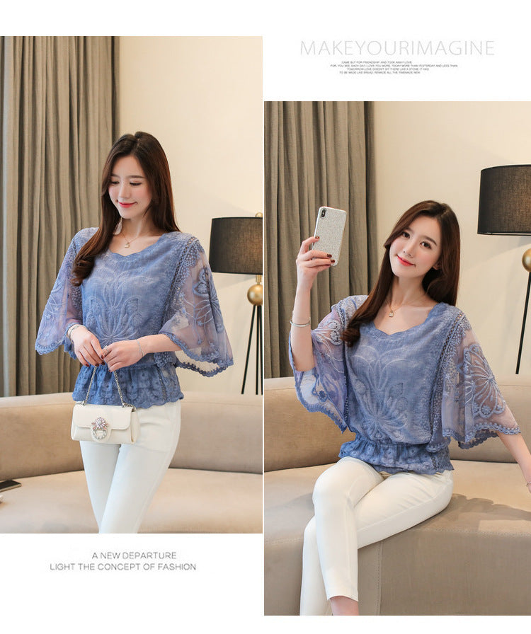 Blusa Feminina Elegante com Renda e Manga Borboleta