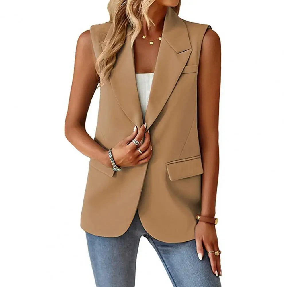 Blazer Colete Feminino Elegante com Lapela e Botão Único