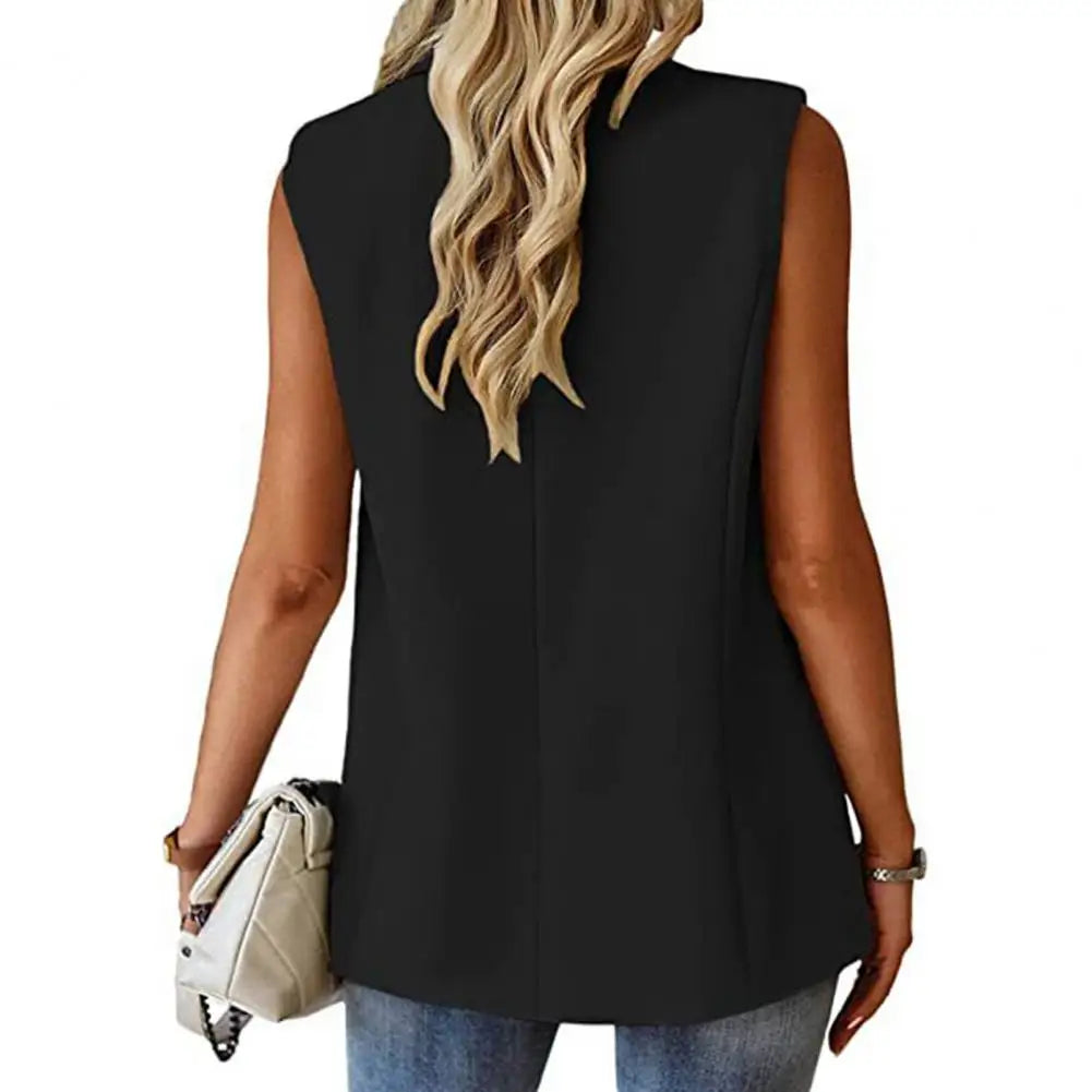 Blazer Colete Feminino Elegante com Lapela e Botão Único