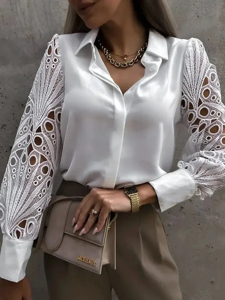 Blusa Feminina Elegância Renda Manga Longa