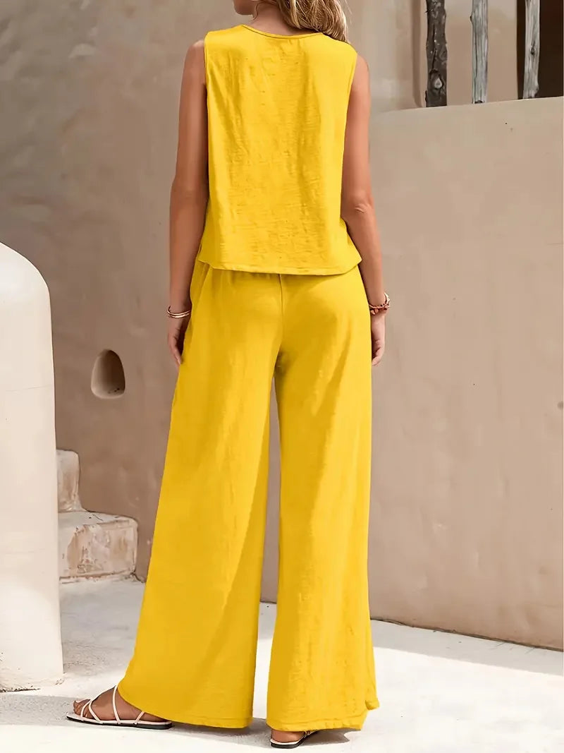 Conjunto Feminino Elegante Sem Mangas - Verão 2025
