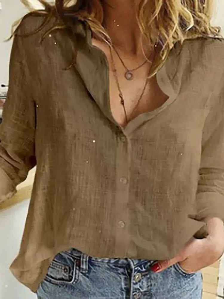 Blusa Boho Feminina de Manga Longa com Botões