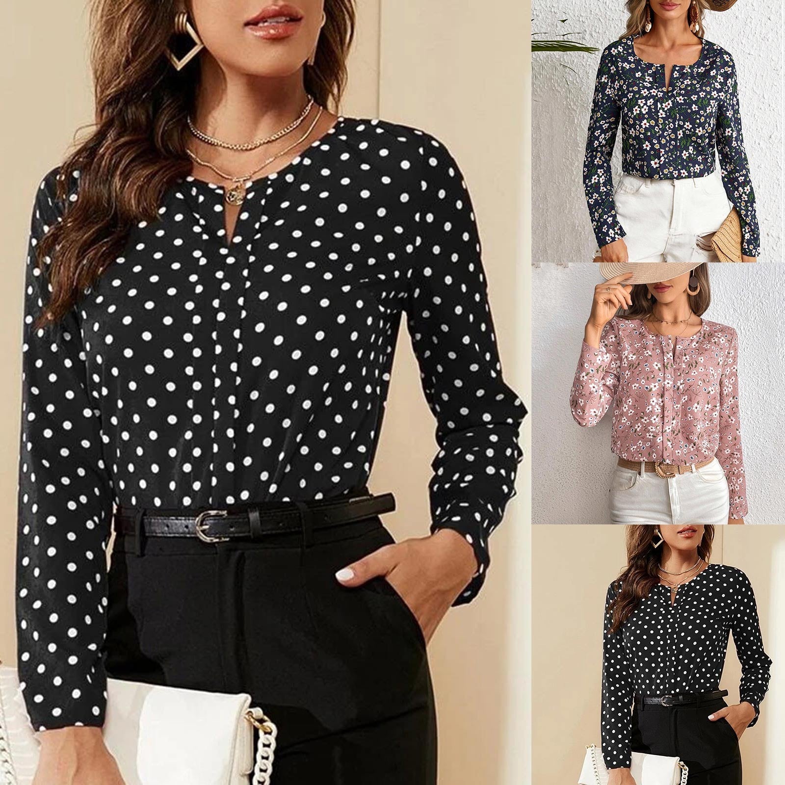 Blusa Elegante Feminina com Estampa de Bolinhas