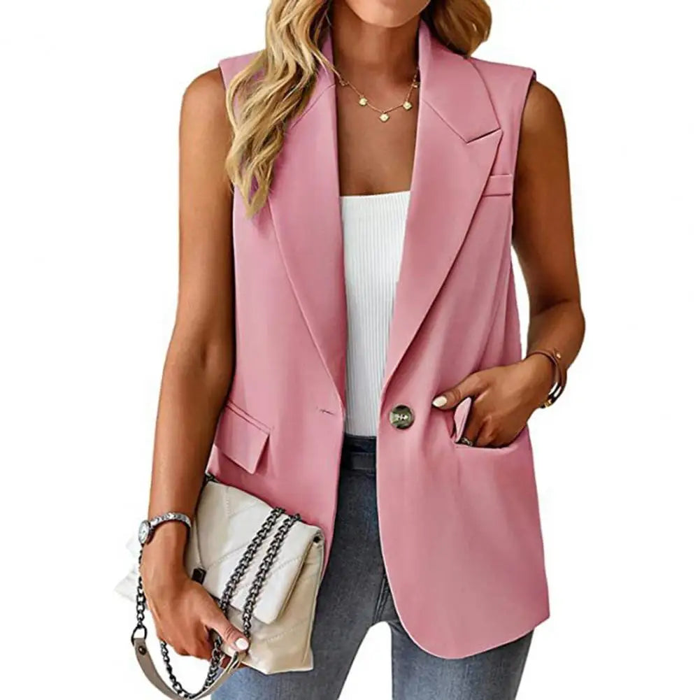 Blazer Colete Feminino Elegante com Lapela e Botão Único