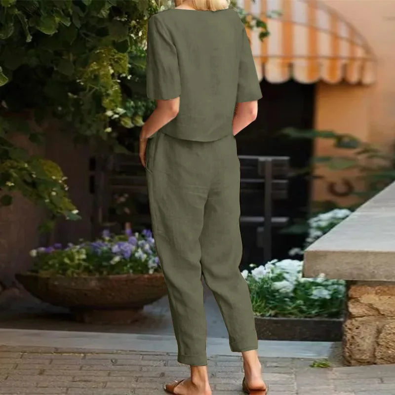 Conjunto Feminino de Linho com Estilo Elegante e Confortável