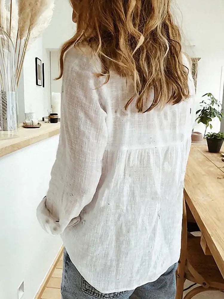 Blusa Boho Feminina de Manga Longa com Botões