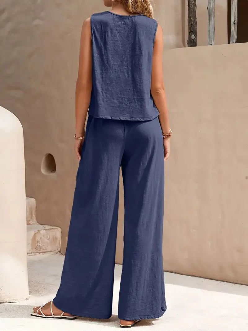 Conjunto Feminino Elegante Sem Mangas - Verão 2025