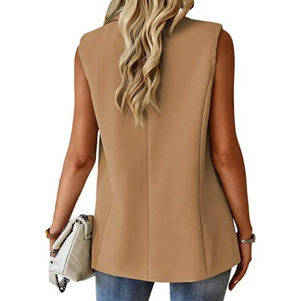 Blazer Colete Feminino Elegante com Lapela e Botão Único