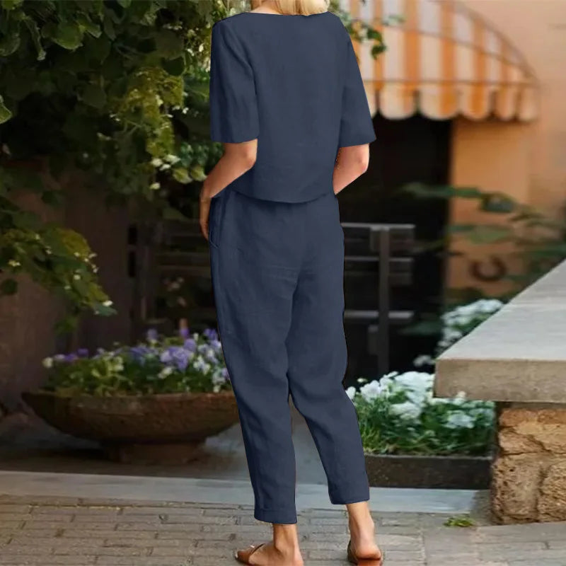 Conjunto Feminino de Linho com Estilo Elegante e Confortável