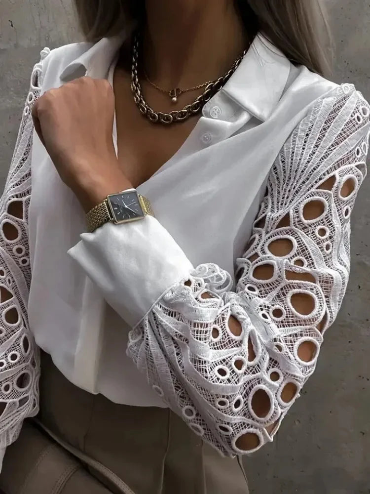 Blusa Feminina Elegância Renda Manga Longa