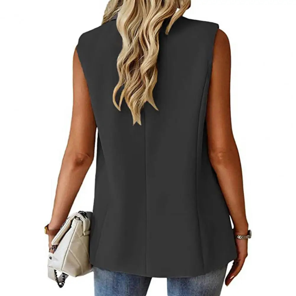 Blazer Colete Feminino Elegante com Lapela e Botão Único