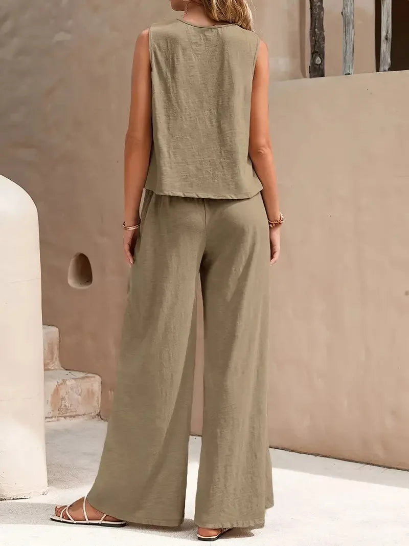 Conjunto Feminino Elegante Sem Mangas - Verão 2025