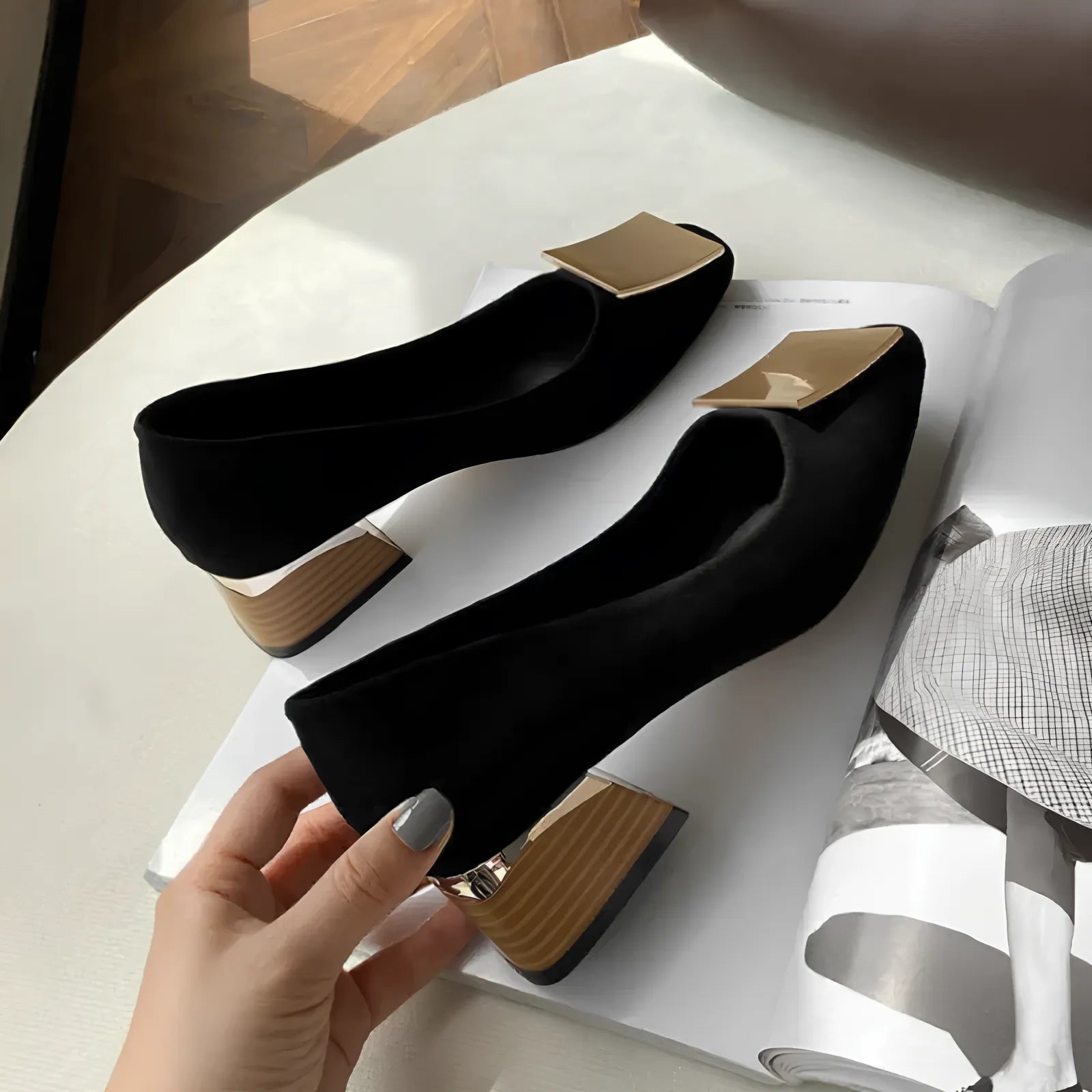 Scarpin Feminino Salto Bloco Xadrez