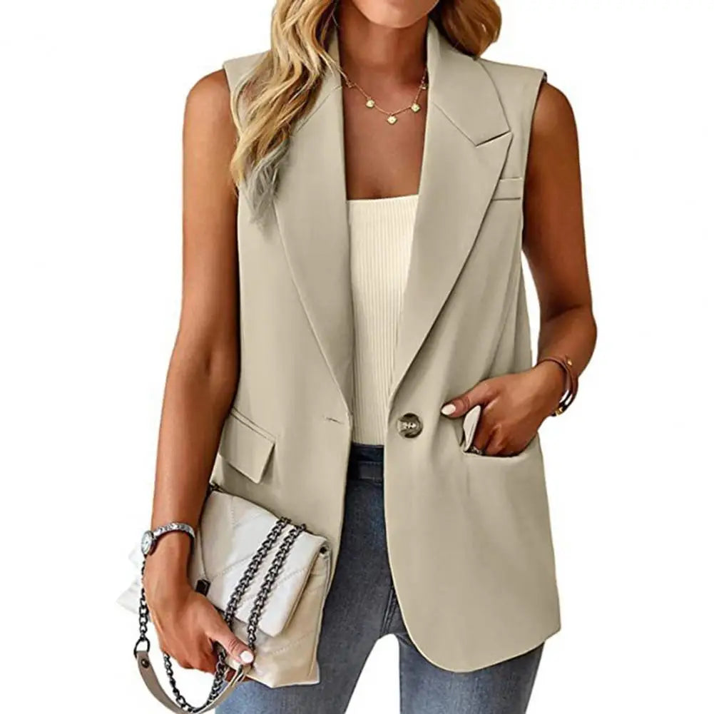 Blazer Colete Feminino Elegante com Lapela e Botão Único