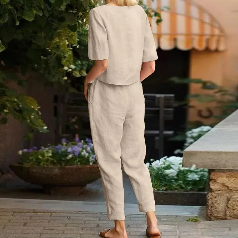 Conjunto Feminino de Linho com Estilo Elegante e Confortável