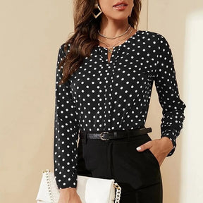 Blusa Elegante Feminina com Estampa de Bolinhas