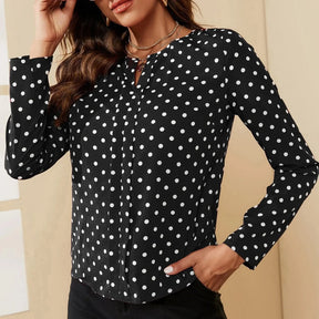 Blusa Elegante Feminina com Estampa de Bolinhas