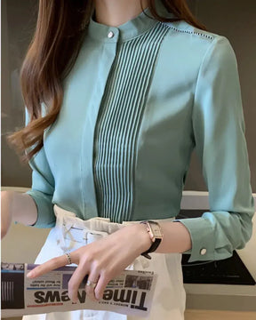 Camisa Feminina Social Manga Longa Gola Padre – Tecido Premium para Mulher Moderna