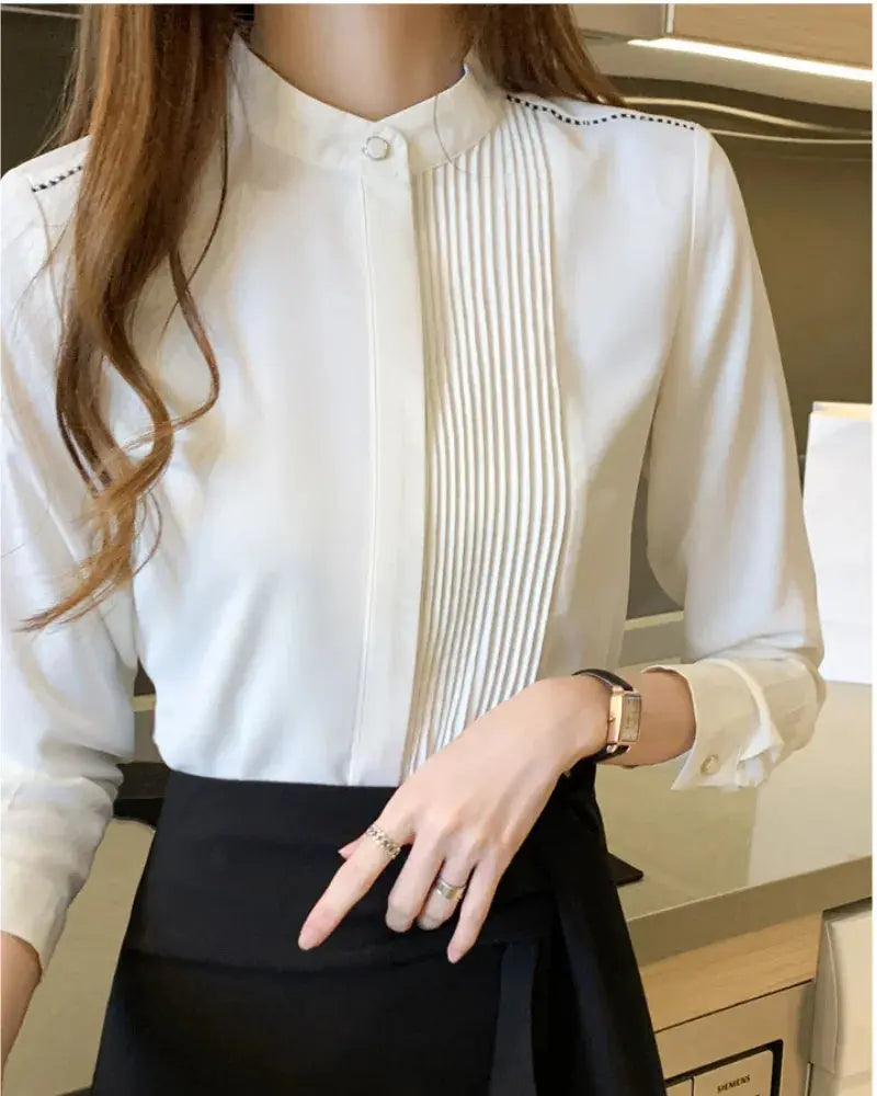 Camisa Feminina Social Manga Longa Gola Padre – Tecido Premium para Mulher Moderna