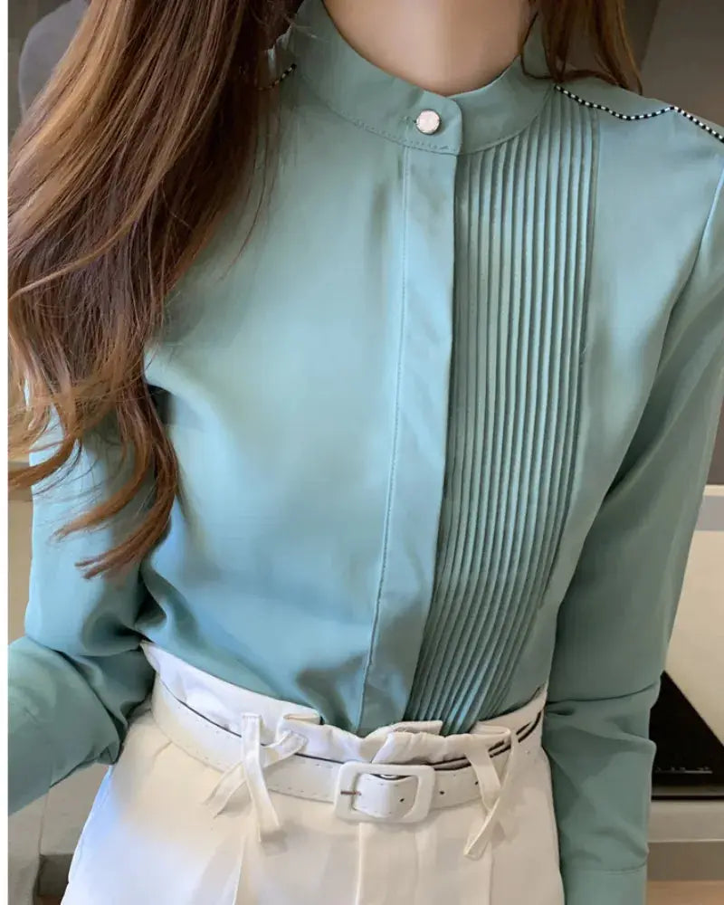 Camisa Feminina Social Manga Longa Gola Padre – Tecido Premium para Mulher Moderna