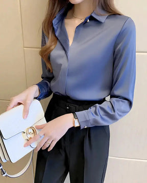 Camisa Feminina de Seda Manga Longa “Dubai” – Luxo & Elegância