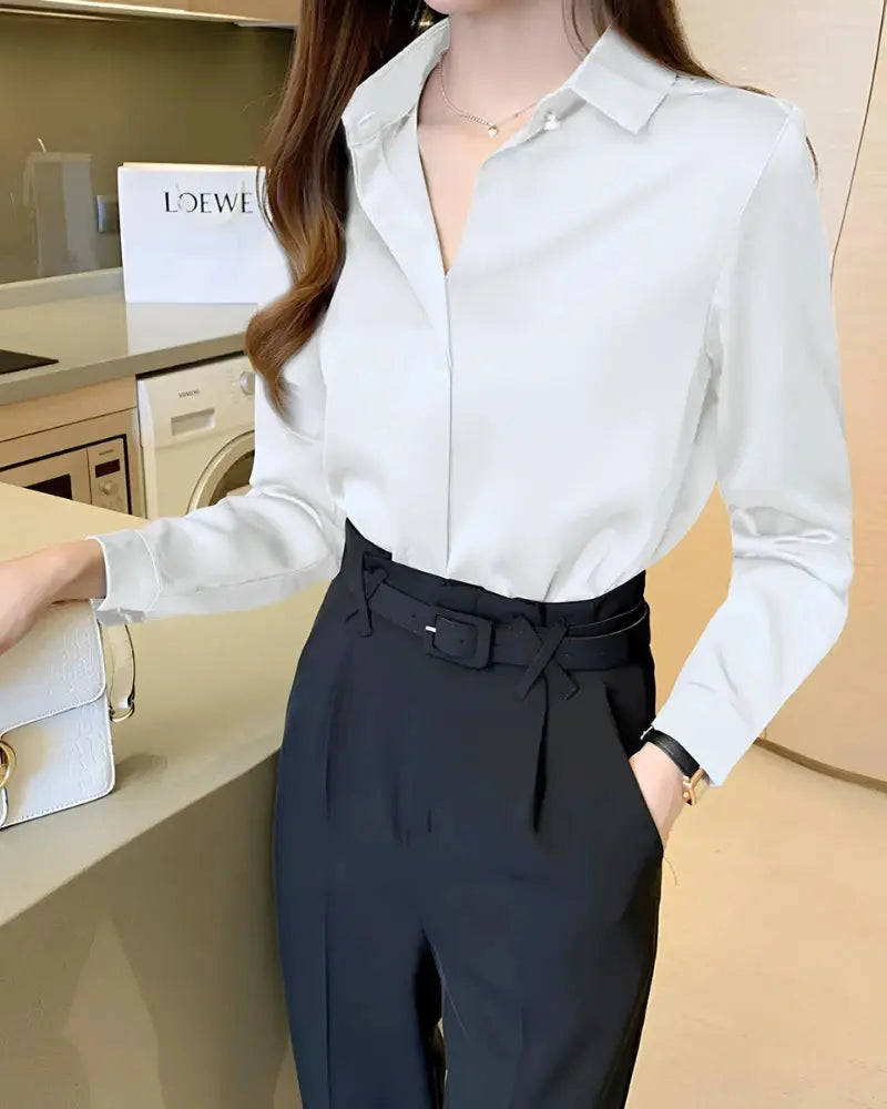 Camisa Feminina de Seda Manga Longa “Dubai” – Luxo & Elegância