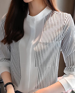 Camisa Listrada Feminina Gola Padre – Ideal para Escritório e Reuniões