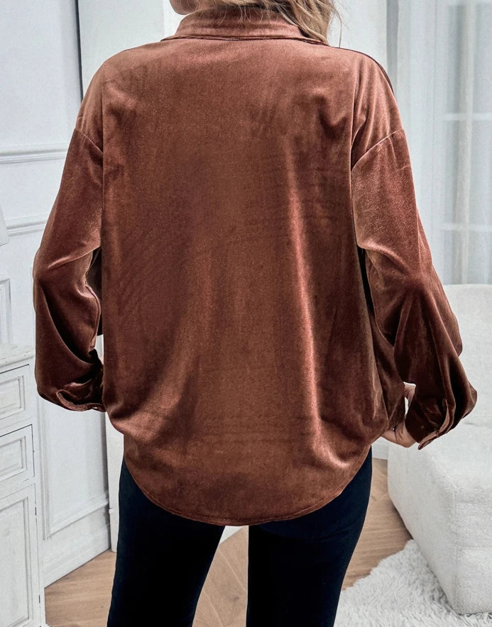 Camisa Veludo Feminina Elegante 2025 – Tecido Premium e Estilo Sofisticado