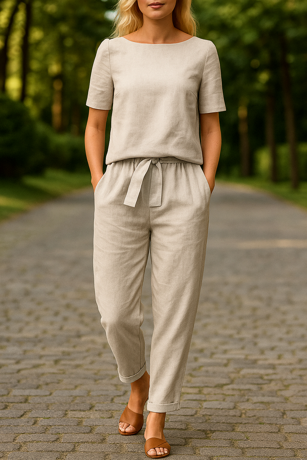 Conjunto Feminino de Linho com Estilo Elegante e Confortável
