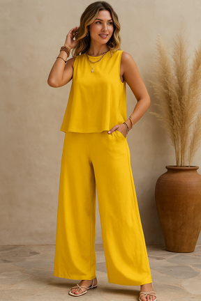 Conjunto Feminino Elegante Sem Mangas - Verão 2025