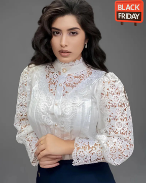 Blusa de Renda com Manga Bufante Londres