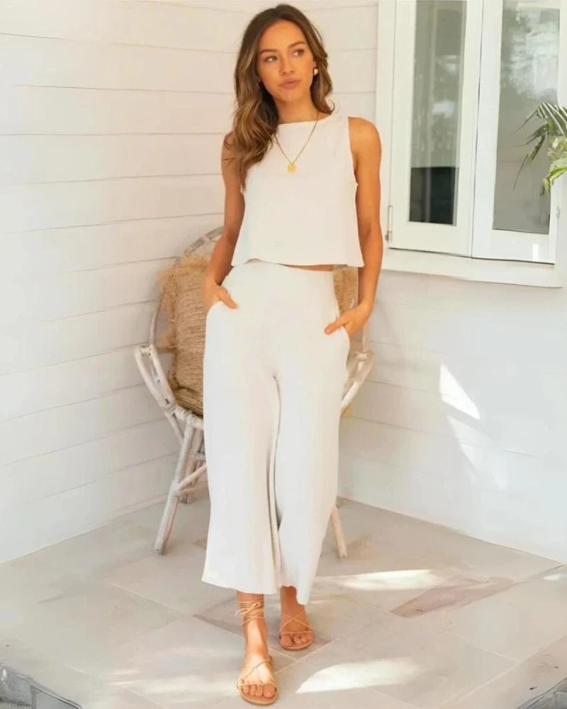 Conjuntinho Feminino Com Calça Pantacourt Em Viscolinho