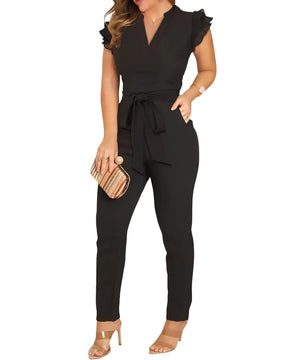 Macacão Feminino Manga Curta, Decote V – Peça Versátil para Mulher Atual