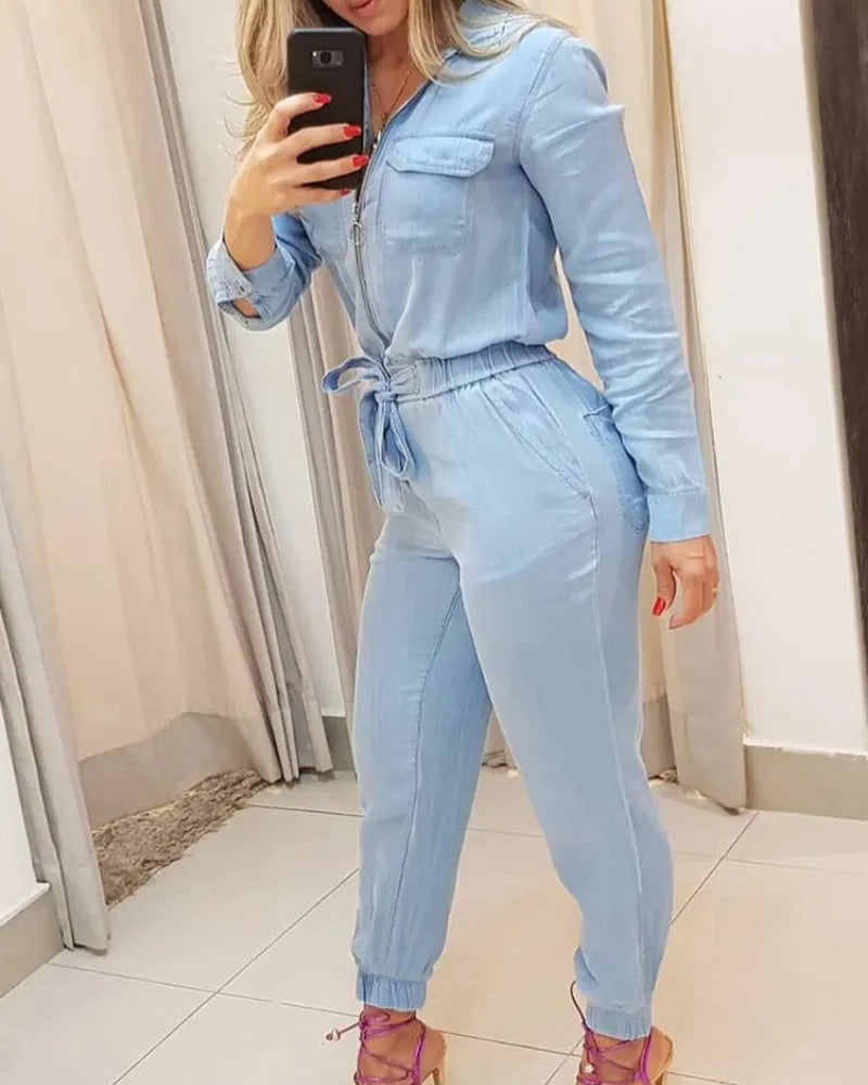 Macacão Feminino Manga Longa com Zíper e Bolsos – Estilo e Funcionalidade