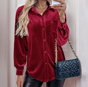 Camisa Veludo Feminina Elegante Inverno 2025