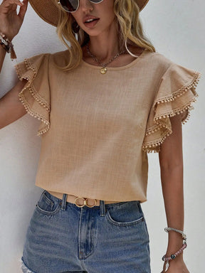 Blusa Feminina Casual com Babados e Manga Borboleta