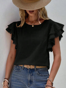 Blusa Feminina Casual com Babados e Manga Borboleta