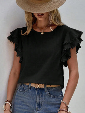 Blusa Feminina Casual com Babados e Manga Borboleta