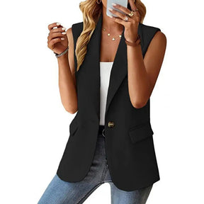 Blazer Colete Feminino Elegante com Lapela e Botão Único