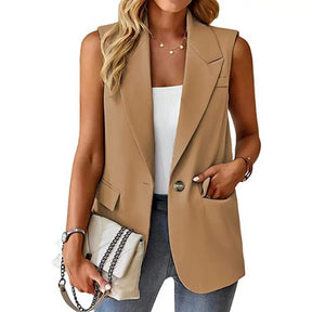 Blazer Colete Feminino Elegante com Lapela e Botão Único