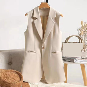 Blazer Colete Feminino Elegante com Lapela e Botão Único