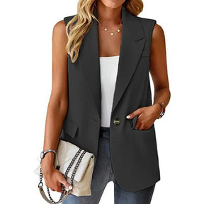 Blazer Colete Feminino Elegante com Lapela e Botão Único