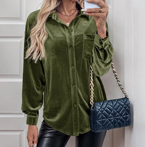 Camisa Veludo Feminina Elegante Inverno 2025