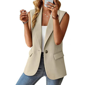 Blazer Colete Feminino Elegante com Lapela e Botão Único